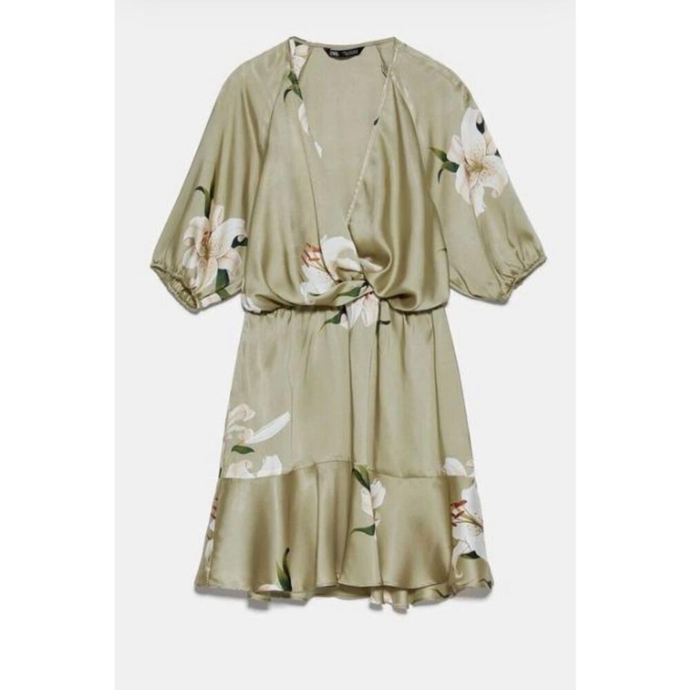 Zara Olive Green Floral Mini Dress